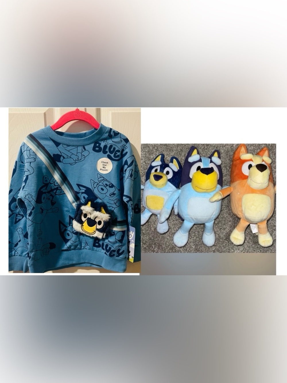 Bluey plush lot of 3 sound effect stuffed plush plus 3T shirt with pouch NWT